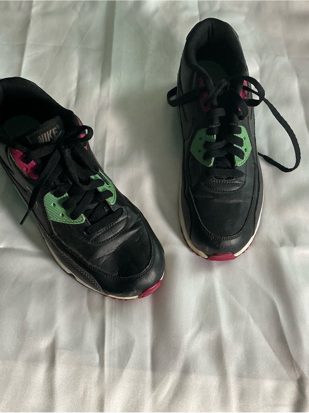 Nike Black Sneakers with Green and Pink Accents
